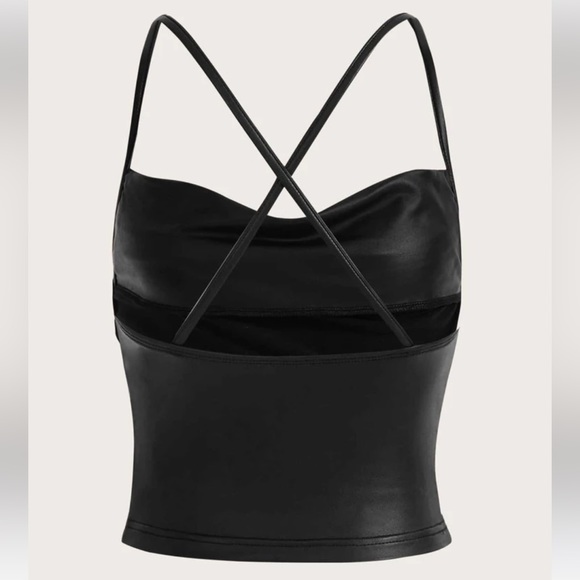 Draped Front Crisscross Backless faux Leather Cami Top - Picture 4 of 6
